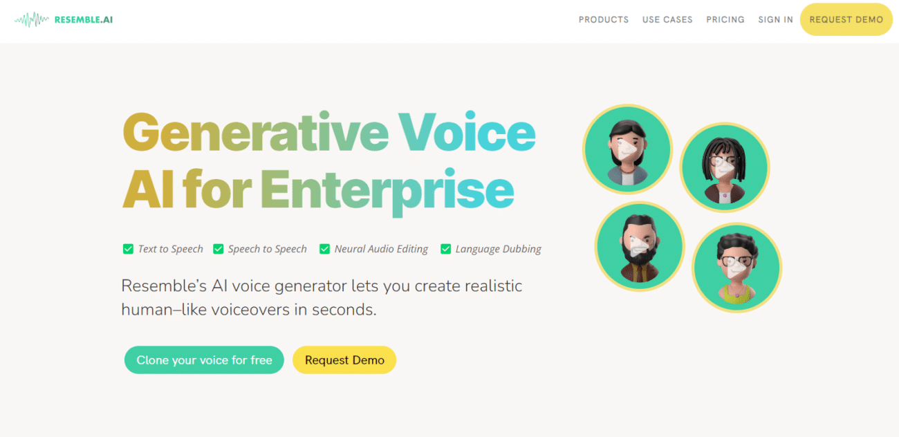 Resemble - AI voice generator with voice cloning for TTS.